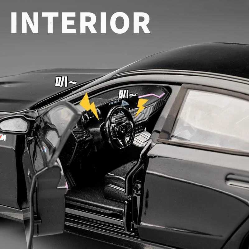 Diecast Miniature Voiture 124 BMW I5 M60 Alloy Car Model with Sound Light Children Boy Toy Vehicle Birthday Gift Home DecorT251023