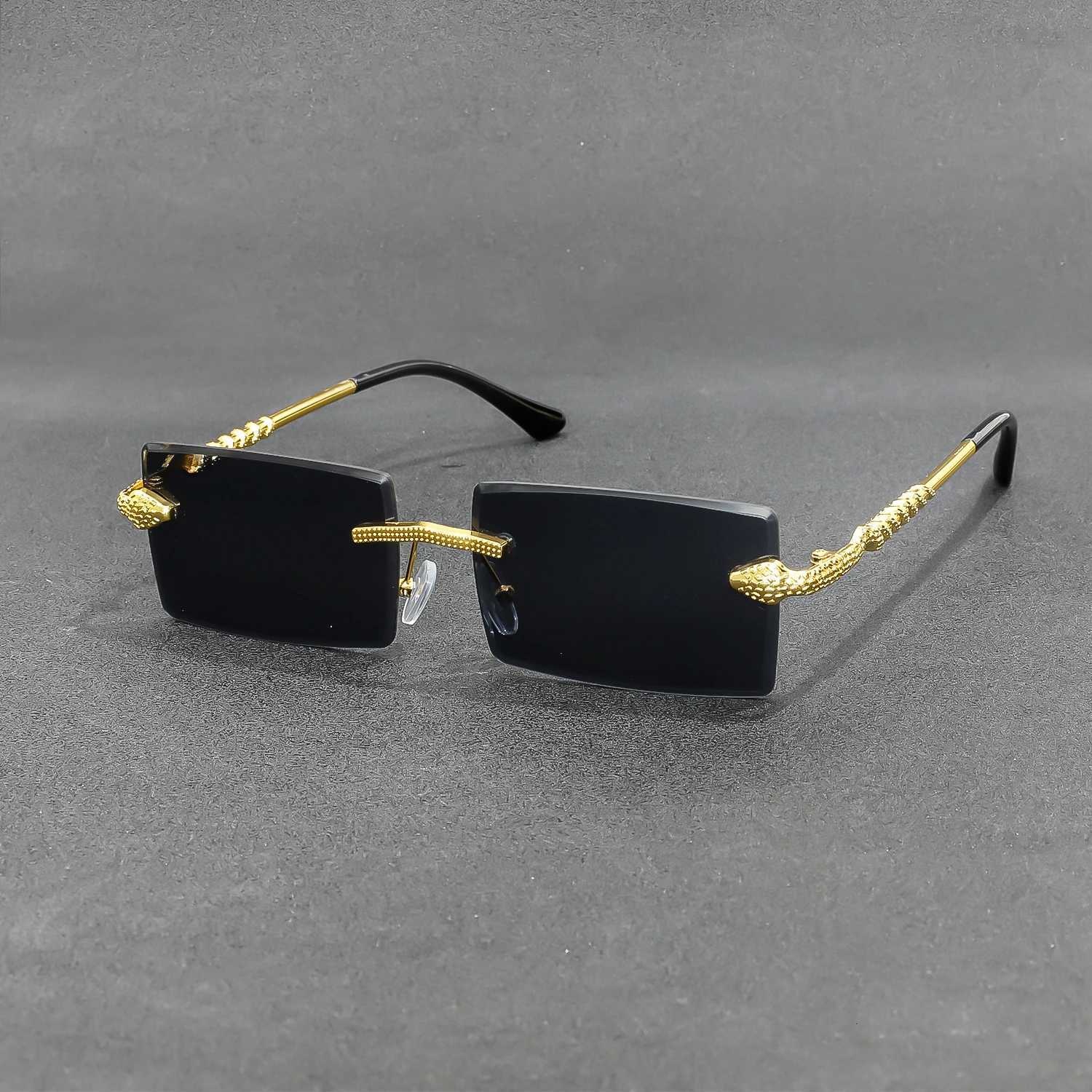 Rimless Rectangle Sunglasses Men Metal Gradient Gray Lens Big Frameless Sun Glasses Women UV400W251023