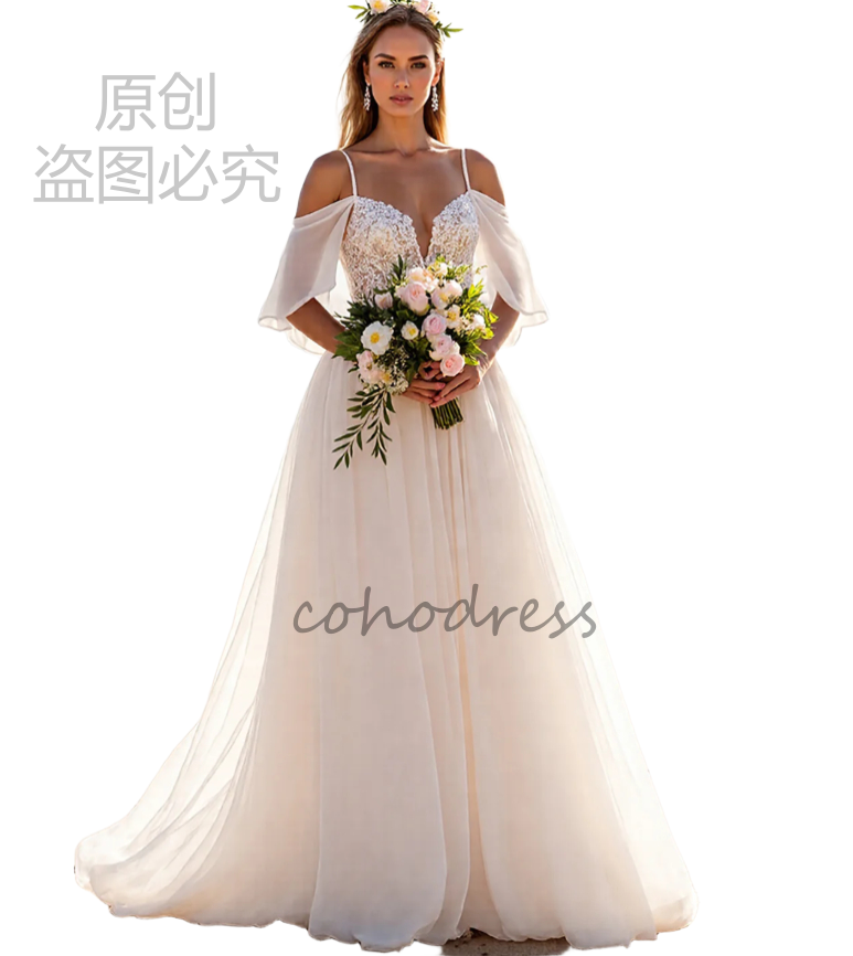 Minimalist Boho Beach Wedding Dress 2026 Spaghetti Straps Chiffon Bohemain Bridal Dress Sexy Backless Lace Rustic Country Bride Dress Vestio De Novias