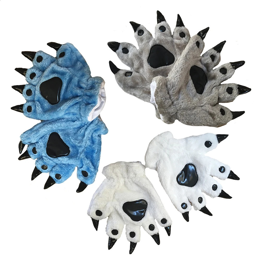 A Pair Animal Paw Gloves Cute Kigurumi Paws Winter Gloves Men Women Soft Plush Flannel Dinosaur Bear Finger Claw Halloween Party 251021