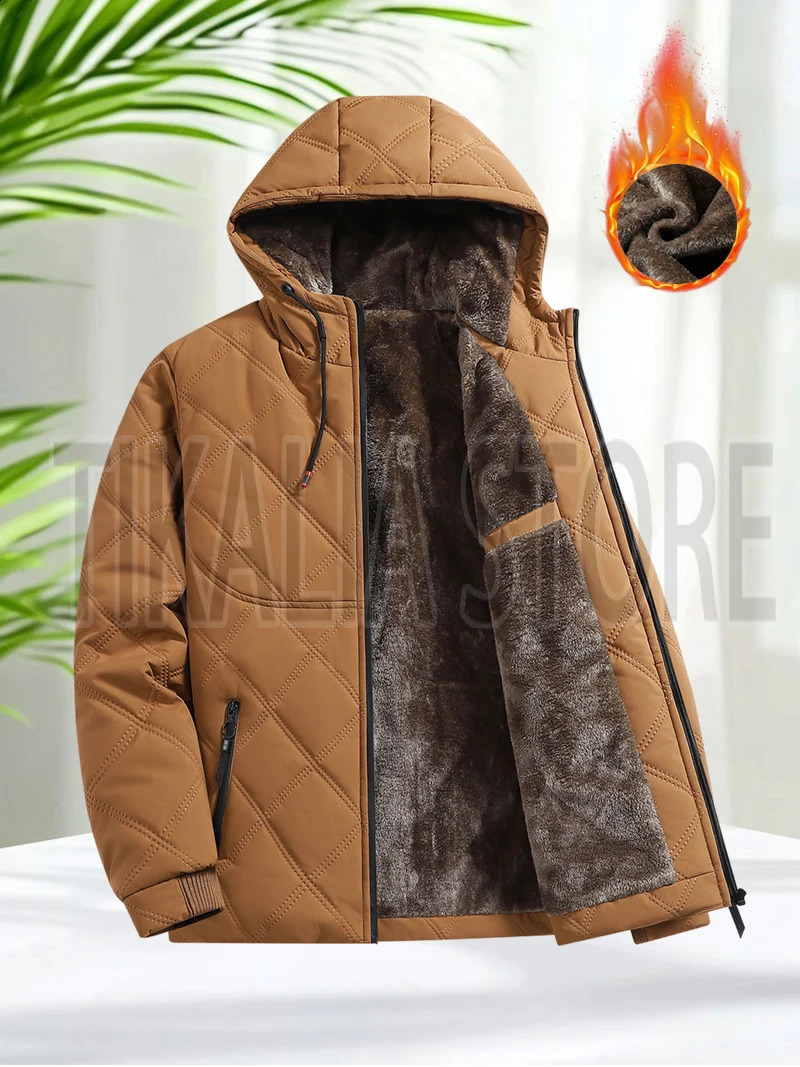 Mens Hooded Quilted Cotton Padded Jacket Winter Warm Coat with Sherpa Fleece Lining Thick Insulated Parka for Cold Weather 251015