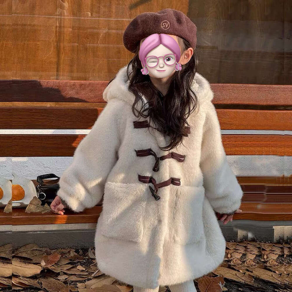 Coat Girls' Fur Faux Plush Mink MidLength Thickened Jacket with Cute Bear Ears Girls'