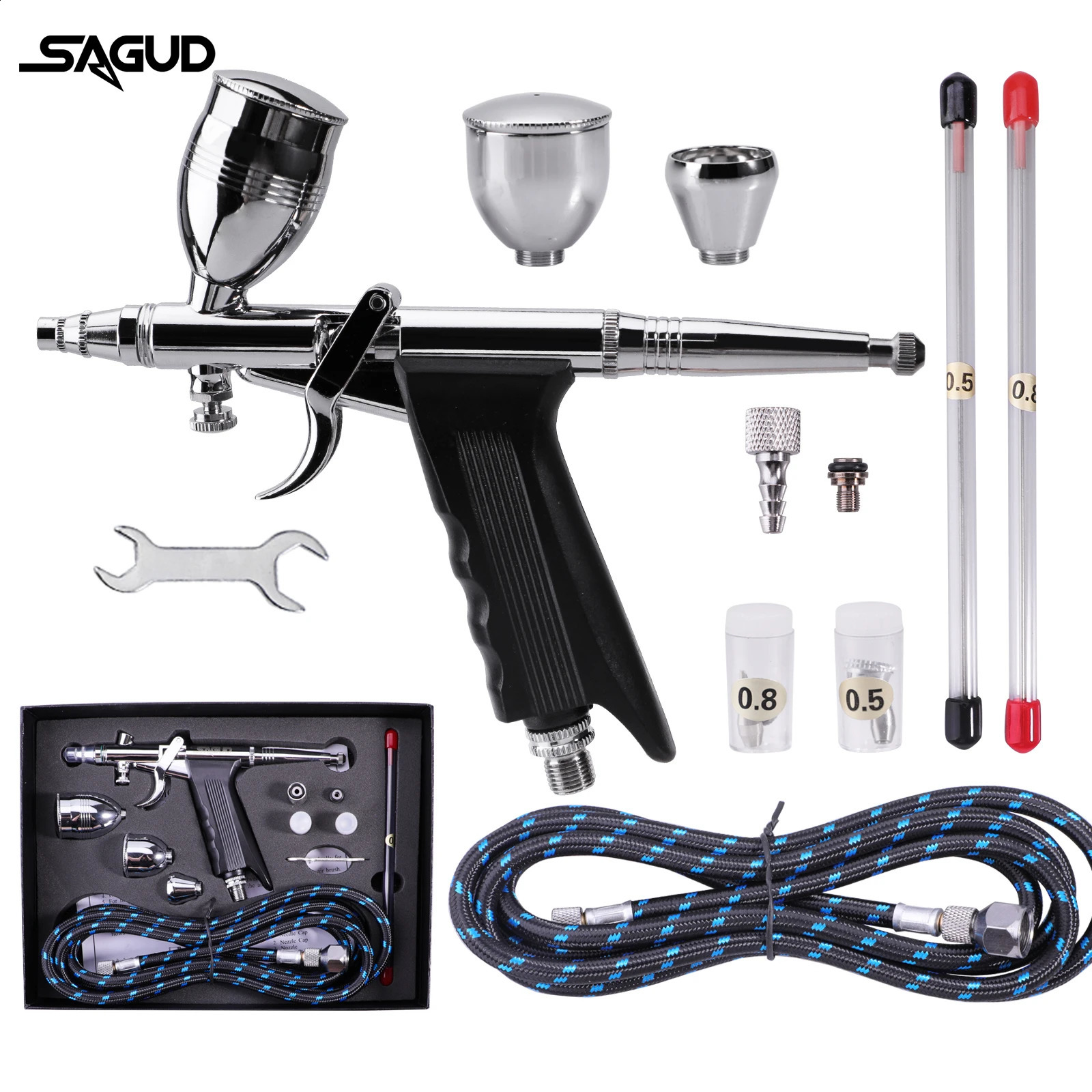 SAGUD Professional Airbrush Kit 030508mm Nozzle Needle Accessories Suitable for Nail Art Tattoo Car Model Spray Painting 251015