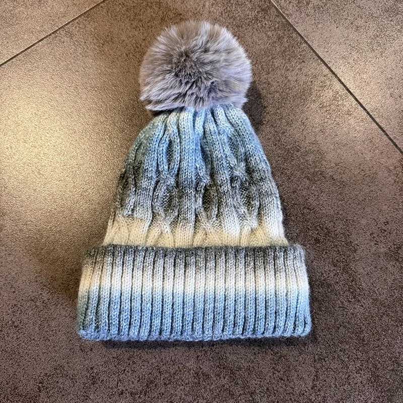 Winter Warm DoubleLayer Knit Beanie Fashion Gradient Color Cable Pattern Pom Hat for UnisexXJ251023