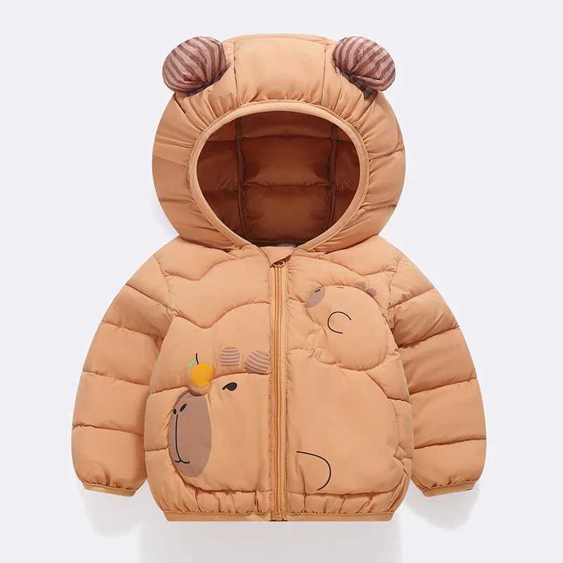 2025 Autumn Winter New Boys Girls Jacket Solid color Cartoon Print Thick Warm Hooded Coats For 26Y Kids Down Cotton Outerwear Y251023