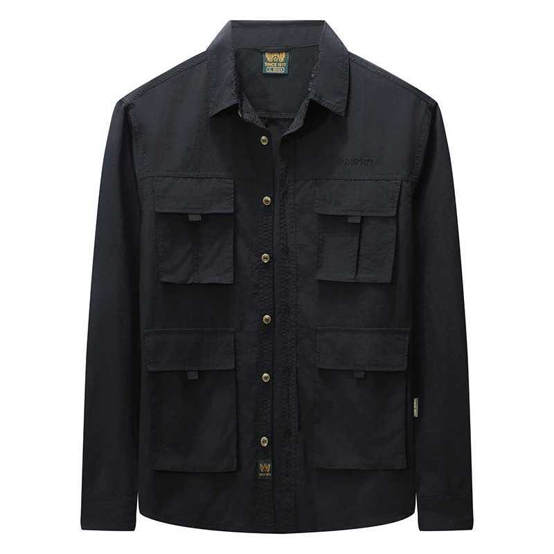 Mens Casual Light Jacket Outdoor Camping Military Tactical FourPocket Lapel Shirt New Casual LongSleeved Coat W251023