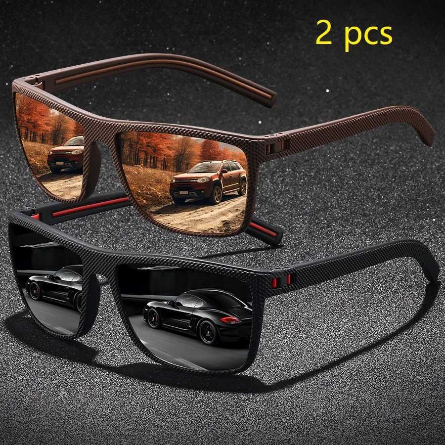 2PCS Fashion Vintage Check Pattern Sunglasses For Men Women Fishing Driving Fashion Square Brand Design Sun Glasses UV400 EyeweaW251023