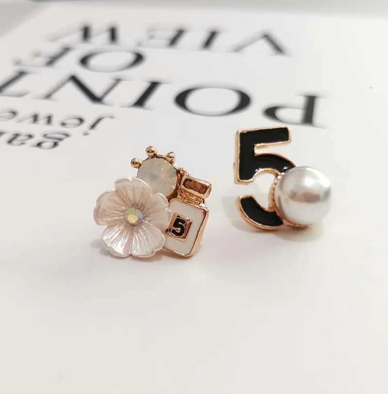 ladies fashion number 5 lia earrings asymmetrical pearl earrings wens popar studs Y251023