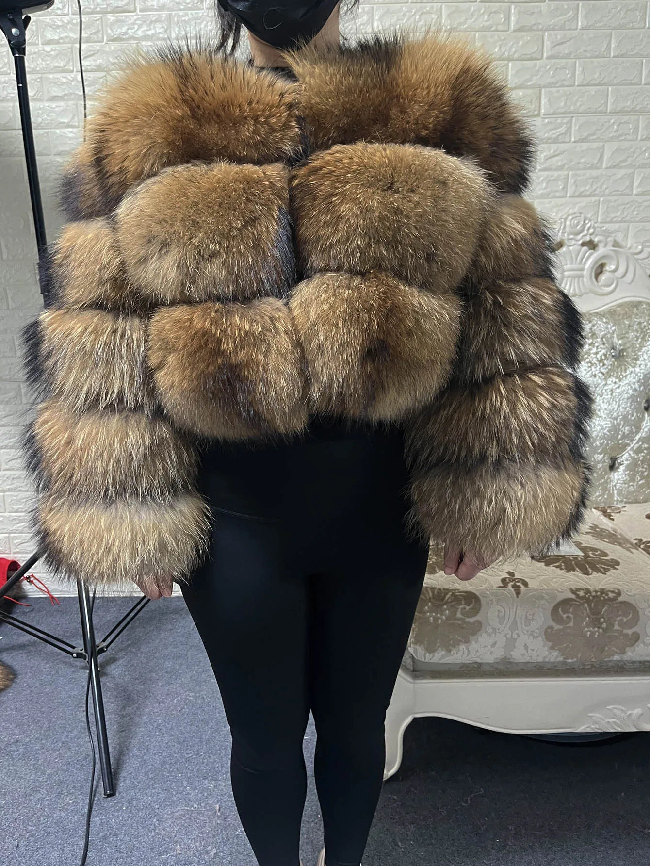 Plus Size tops Black Raccoon Fur Coat Women Natural Leather Clothing Curve coat winter jackets outerwears Female Vest 251022