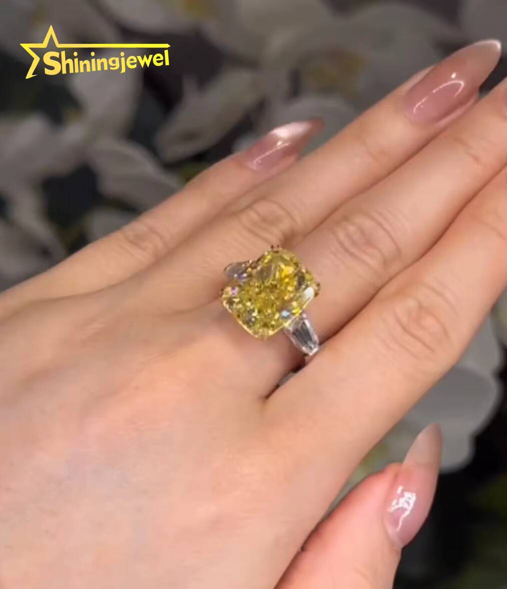 Custom 3ct Elongated CushionCut Fancy Intense Yellow Diamond 10K 14K 18K IGI Certificated Lab Grown Diamond Ring