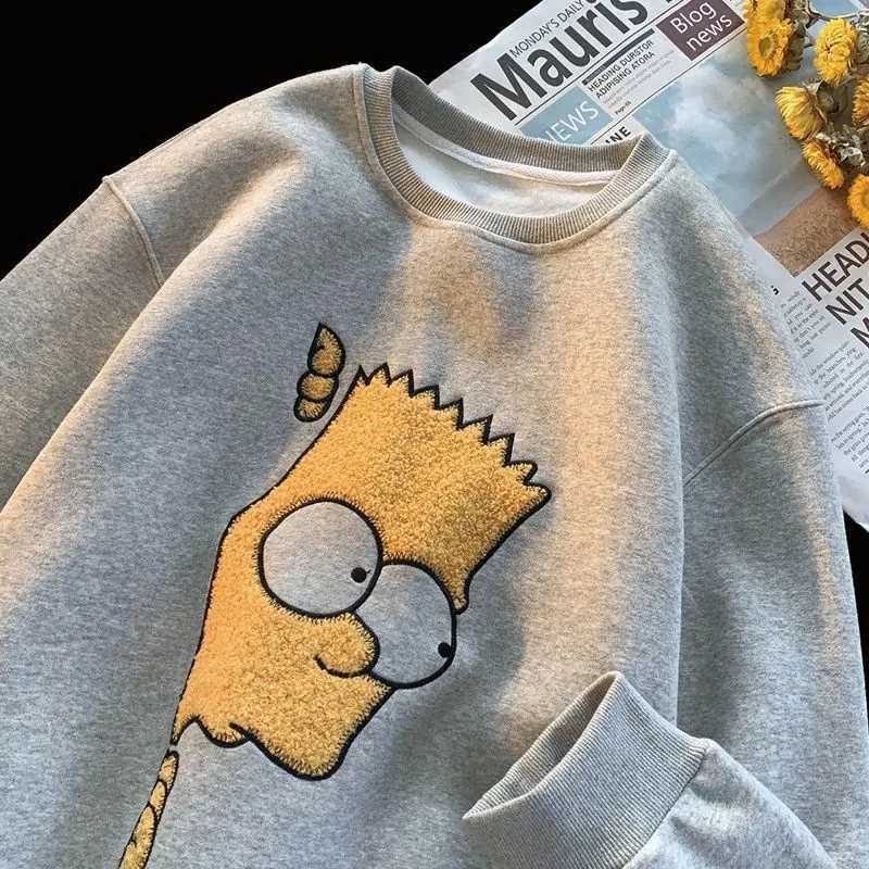 Pure Cotton American Style High Street Pullover Men Chic Autumn Winter New Cartoon Printing Loose Allmatch Crew Neck HoodiesT251023