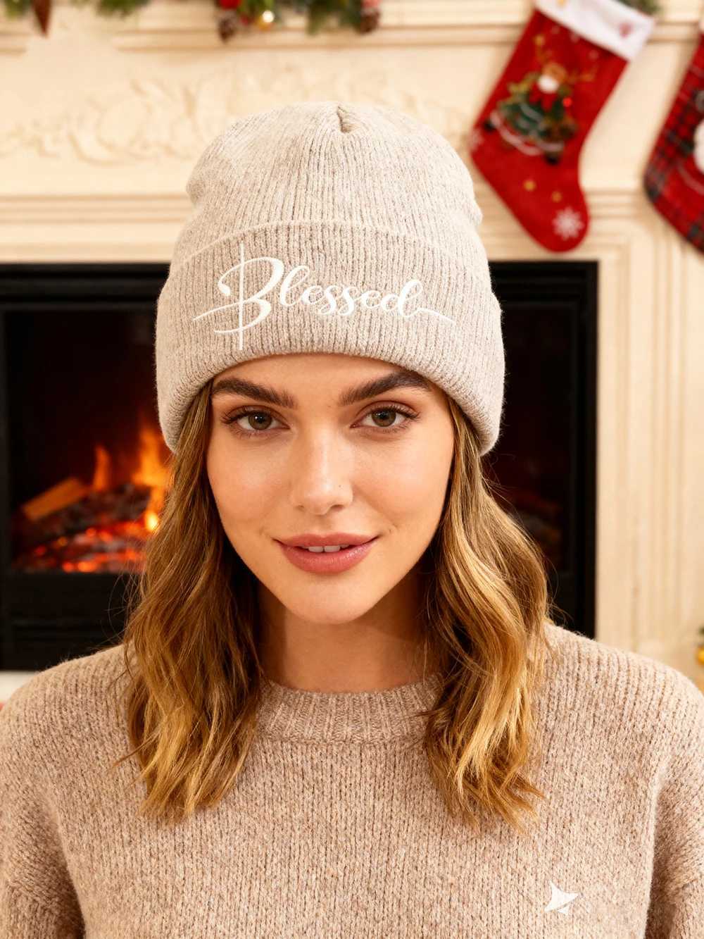 1pcBlessed Embroidered Beanie Soft Stretchy Lightweight Winter Hat for Men Women Outdoor Hip Hop FashionXJ251023