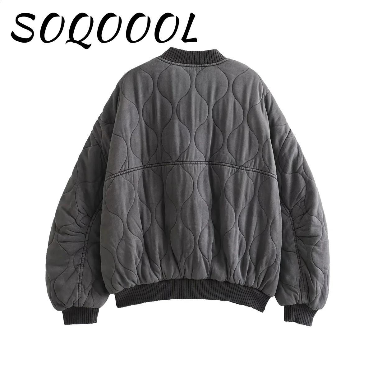 Fashion Elegant Solid Bomber Jacket Coat Womens Warm Long Sleeved Loose Casual Outwear Club Party Grey Street Wear Female 251013