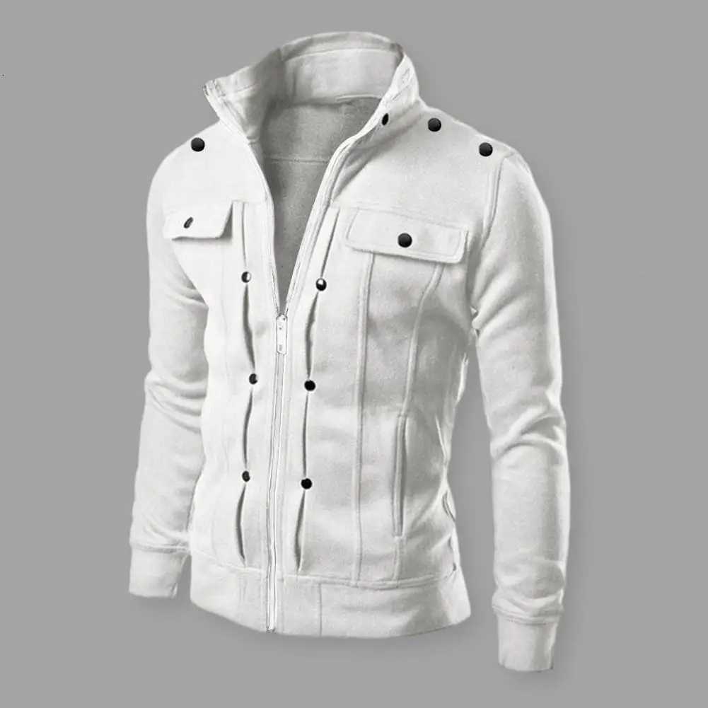 Fashionable Men Outerwear Mens Solid Color Stand Collar Jacket with Buttons Zipper Closure for Spring Autumn Long for Men W251023