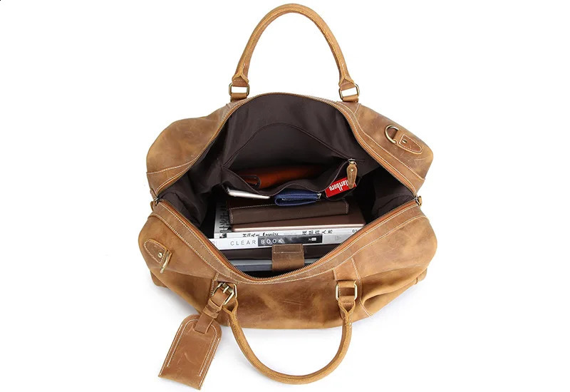 Vintage Crazy Horse Genuine Leather Mens Travel Bag Large Luggage bag Male duffle Overnight Tote Weekend Big M110 251014