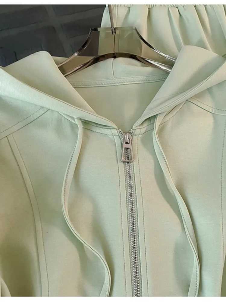 Fashion Solid Color Long Pant Twopiece Set For Woman Casual Hoodie Coats Wideleg Pants Suit Autumn Winter Ladies Office OutfitT251022