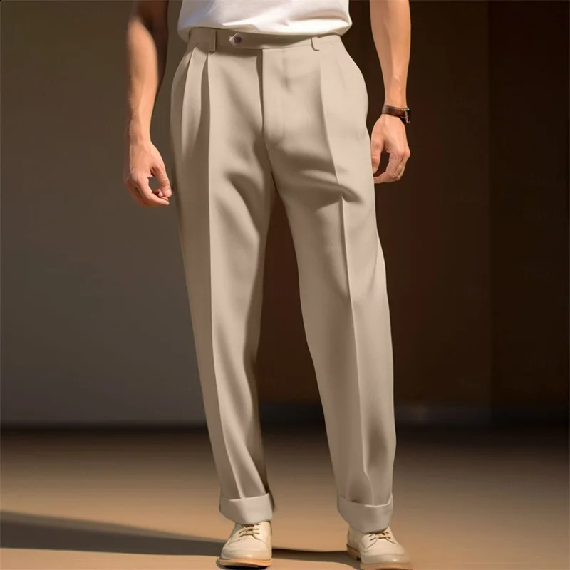 Men s Fit Dress Pants Solid Color Flat Front Trousers Classic Business Casual Suit Modern Formal Wear Hemmed Bottoms 251023