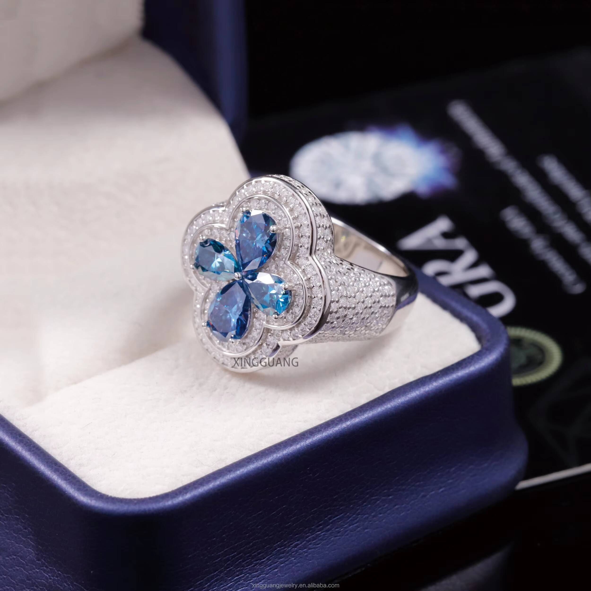 Hot Selling New Arrival Colours Moissanite Ring S925 Silver with D Color VVS Moissanite Ring Hip Hop Clover Ring