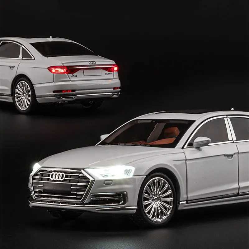 New 124 AUDI A8 Alloy Car Model Diecast Metal Toy Vehicles Car Model High Simulation Sound and Light Collection Childrens GiftsT251023
