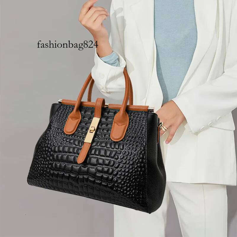 Aidrani New Women's True Leather Handbag, Large Capacity Crocodile Pattern Cowhide Bag