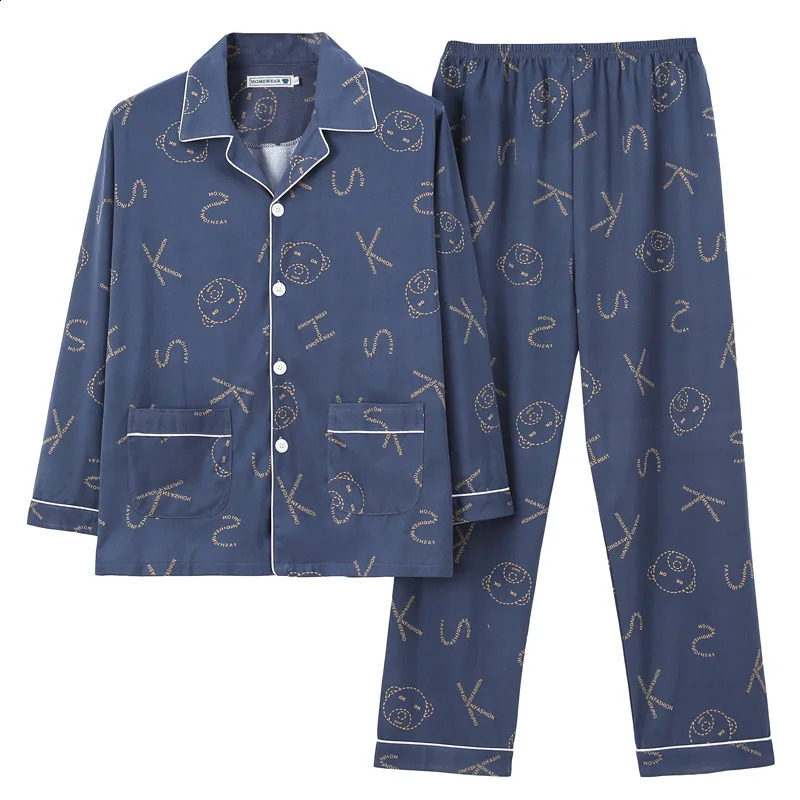 Big Size Mens Pajamas Fall and Winter Floral LongSleeved Casual Simple Soft Home Wear Youth Sleepwear Two Piece Set Loungewear 251021