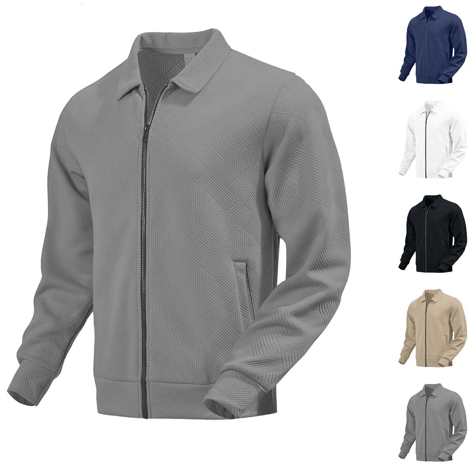 Mens Autumn Leisure Knit Zipper Cardigan Slim Jacket Business Casual Polo Collar Jackets Outdoor Sports Zipper Cardigan Coat W251023