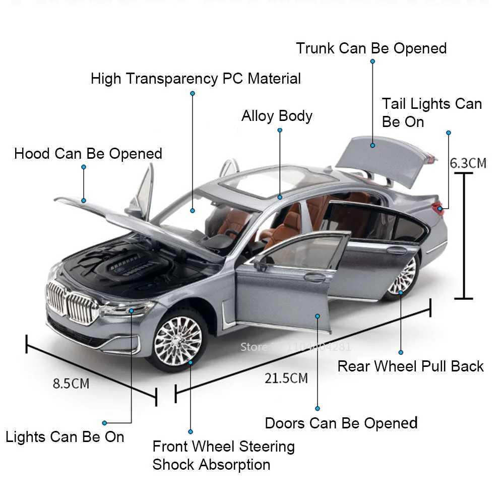 124 THE 7 760Li Model I5 M60 Alloy Diecast Car Toys 6 Doors Opened Sound Light Pull Back Miniature Vehices Boys Birthday GiftsT251023