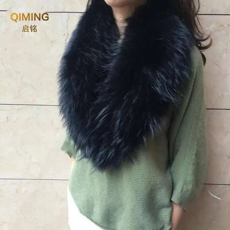 Real Fur Collar Furry Raccoon Scarf Ring Winter Neck Warmer Women Men Jackets Hood Shawl Wraps Fluffy Warm Long 251022