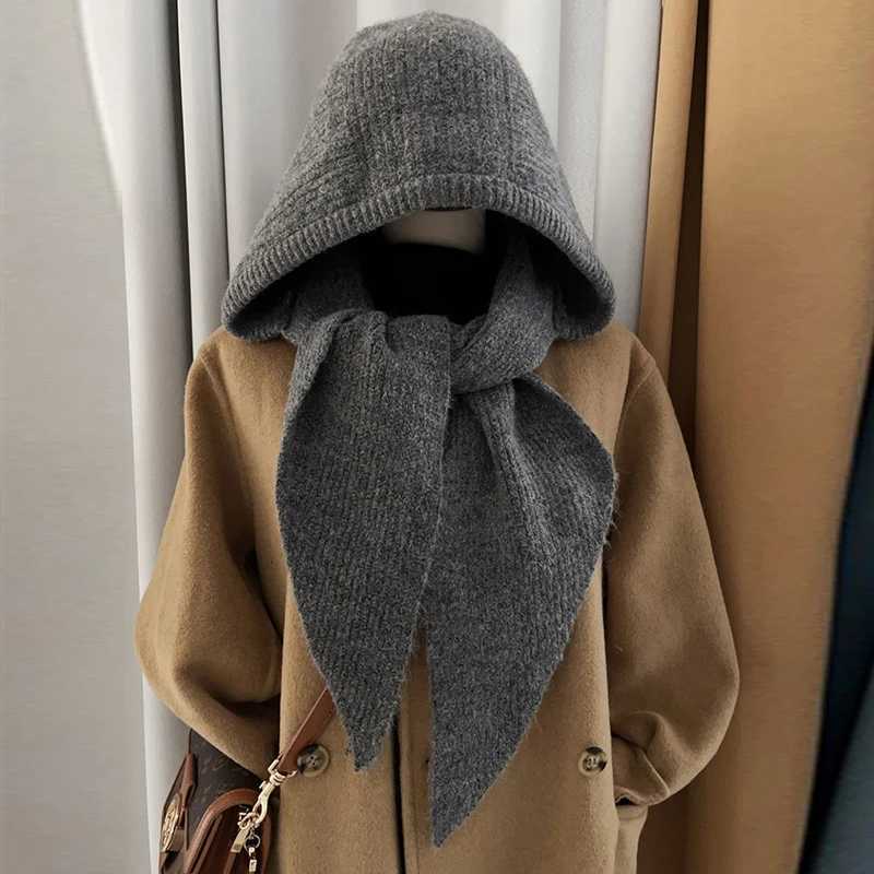 Winter Y2K Wool Knitted Balaclava Hat Fashion Fake Collar Shawl Hooded Hat Outdoor Pullover Onepiece Neck Collar Warm BeaniesXJ251023