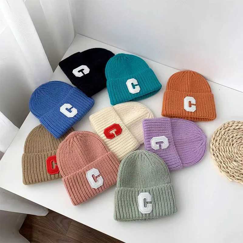 Unisex Winter Knitted Hat Big C Letter Simple Beanie Cap Korean Version Skullies Beanies Soft Hip Hop Casual Bonnet Caps WomenXJ251023