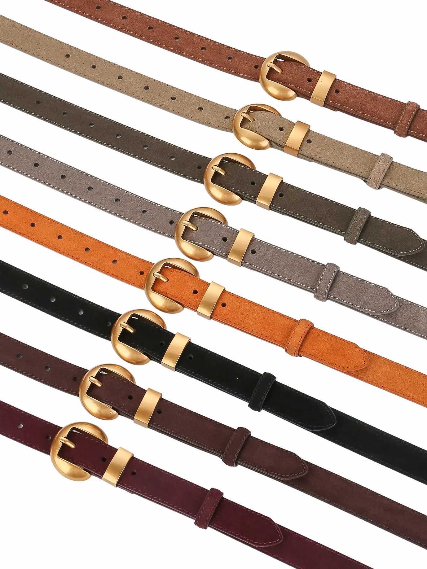 Fashion Womens Suede Leather Belt for Jeans Dresses with Gold Alloy Buckle Cowhide Suede Stylish Waistband Adjustable GirdleXJ251023