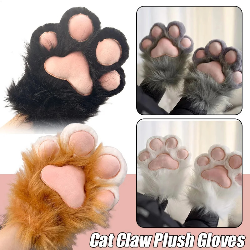 Plush Furry Cat Claw Gloves Faux Fur Fox Paws Mittens for Halloween Cosplay Costume Accessories Gloves 251021