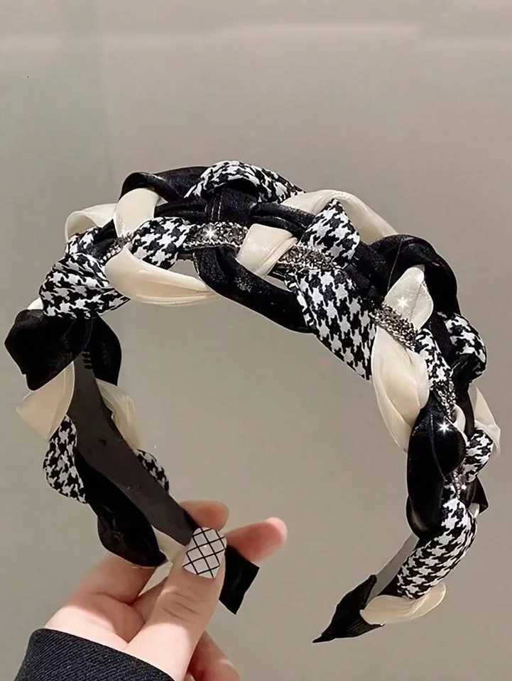 1pc elegant retro style woven band with sparkling rhinestones wide anti slip wens band hair accory Y251023
