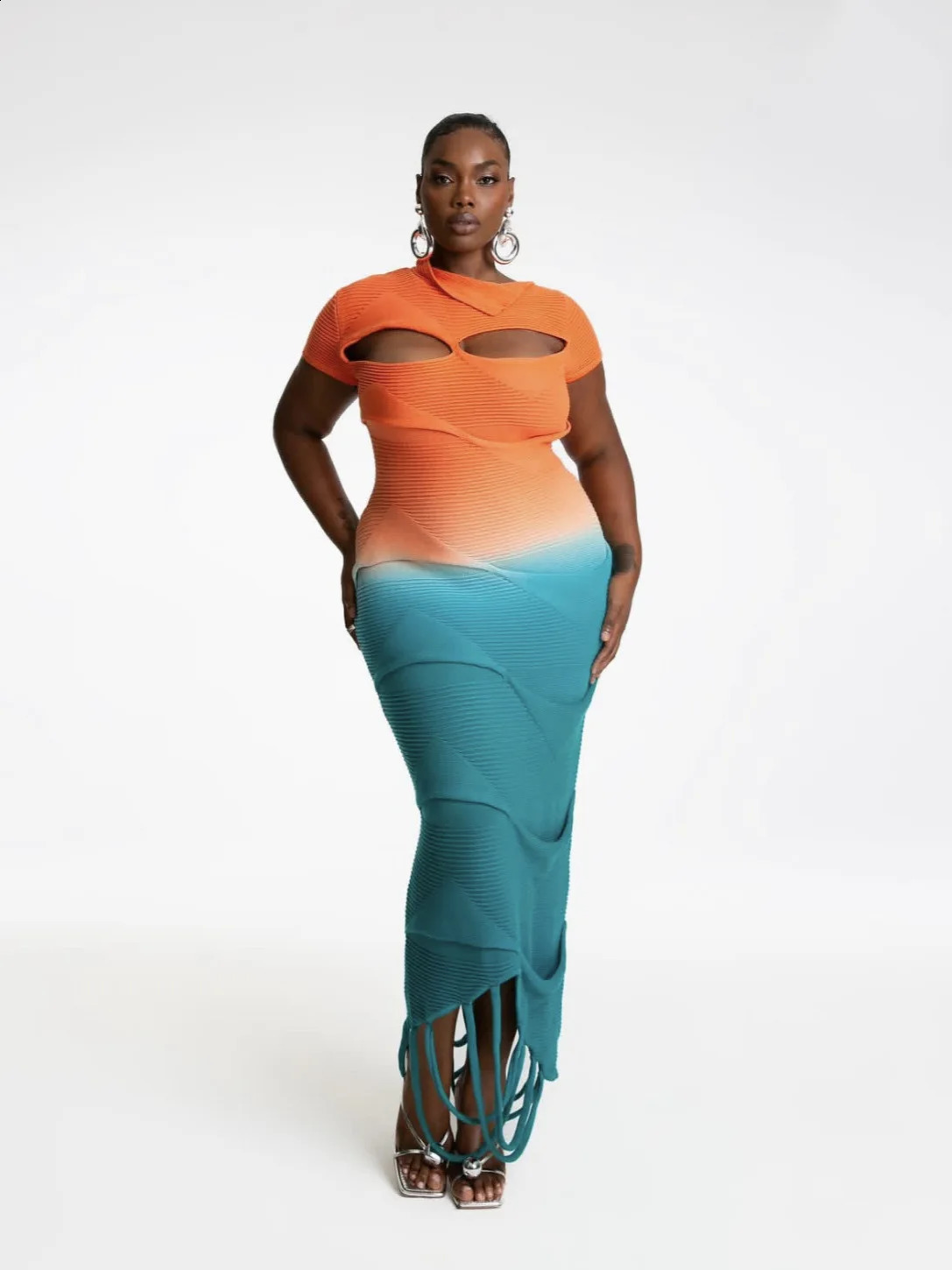 VEITCHE Fashion ONeck Knitted Sweater Women Dress Pullover Sexy Gradient color Long dress Spring Summer Maxi Dresses 251022