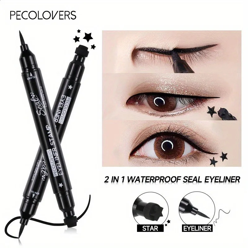 2 In 1 Black Liquid Eyeliner Doublehead Moon Stamp Eye Liner Pencil Quick Dry NonSmudge Longlasting Easy to Use Eye Makeup 251014
