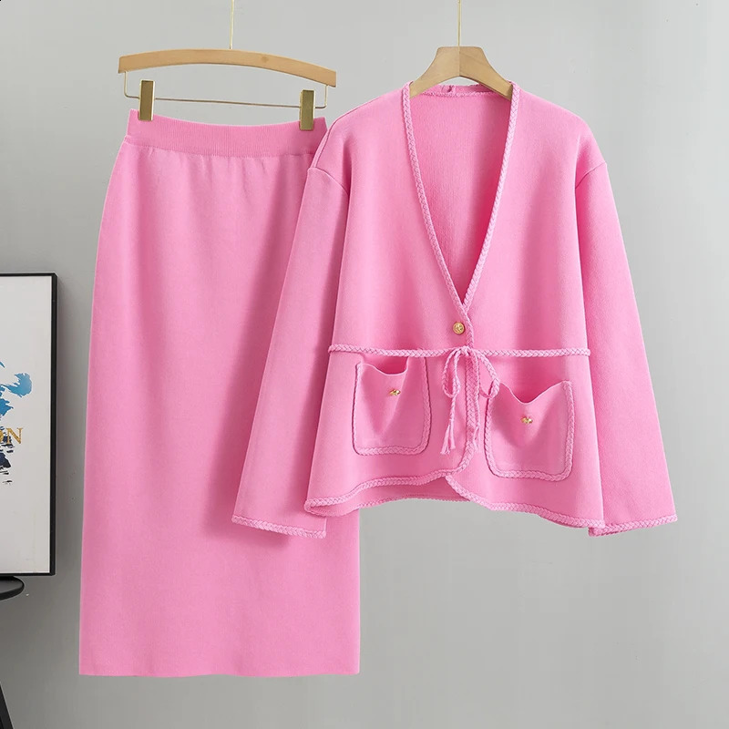 Autumn Knitted suit with skirt two piece set women Spring sweater sets Korean style fall 2 outfit Sweater 251022