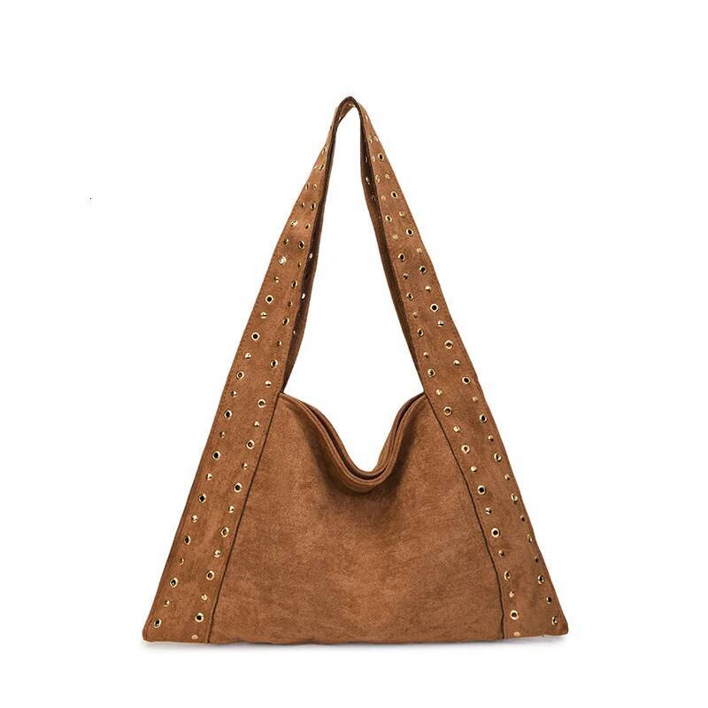 Solid color rivet hot girl luxury handbag autumn and winter new designer bag large capacity casual style suede frosted texture women's shoulder b