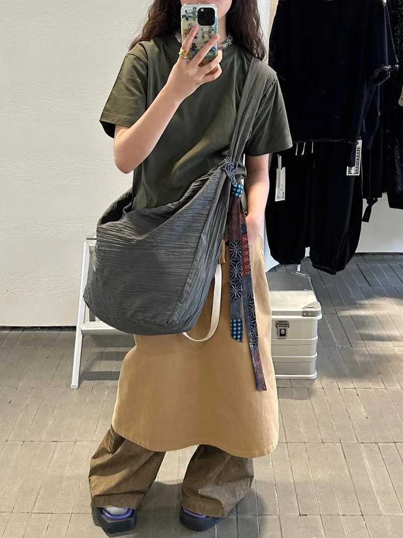 Inner Lazy Pleated Cloud Crossbody Bag for Women casual soft canvas bag cloth large dumpling bagL251023
