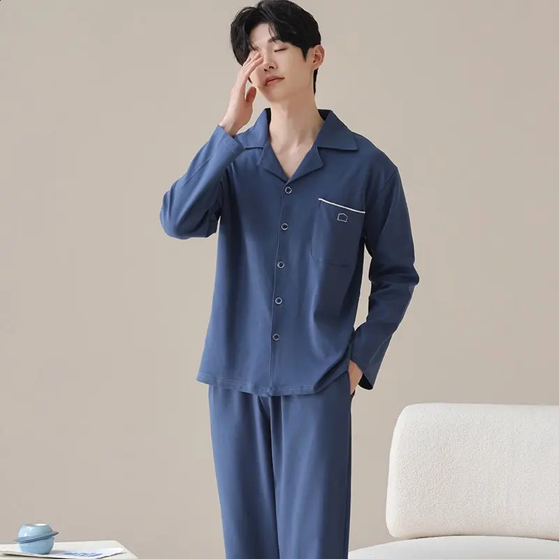 Modal Cotton Mens Pajamas Spring Autumn Thin Longsleeved Trousers Large Size Solid Homewear Male Outside Loungewear Suit 251021