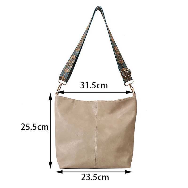 PU Leather Vintage Solid Color Women Fashion Shoulder Sling Bag HighCapacity Simple Adjustable Wide Strap Bucket Crossbody BagsL251023