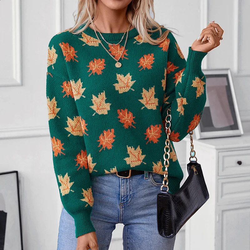 Sweater 2024 Fashion Autumn Female Maple Leaf Pattern Jacquard Casual Pullover Knitwear womens Clothing MMYG24002 251016