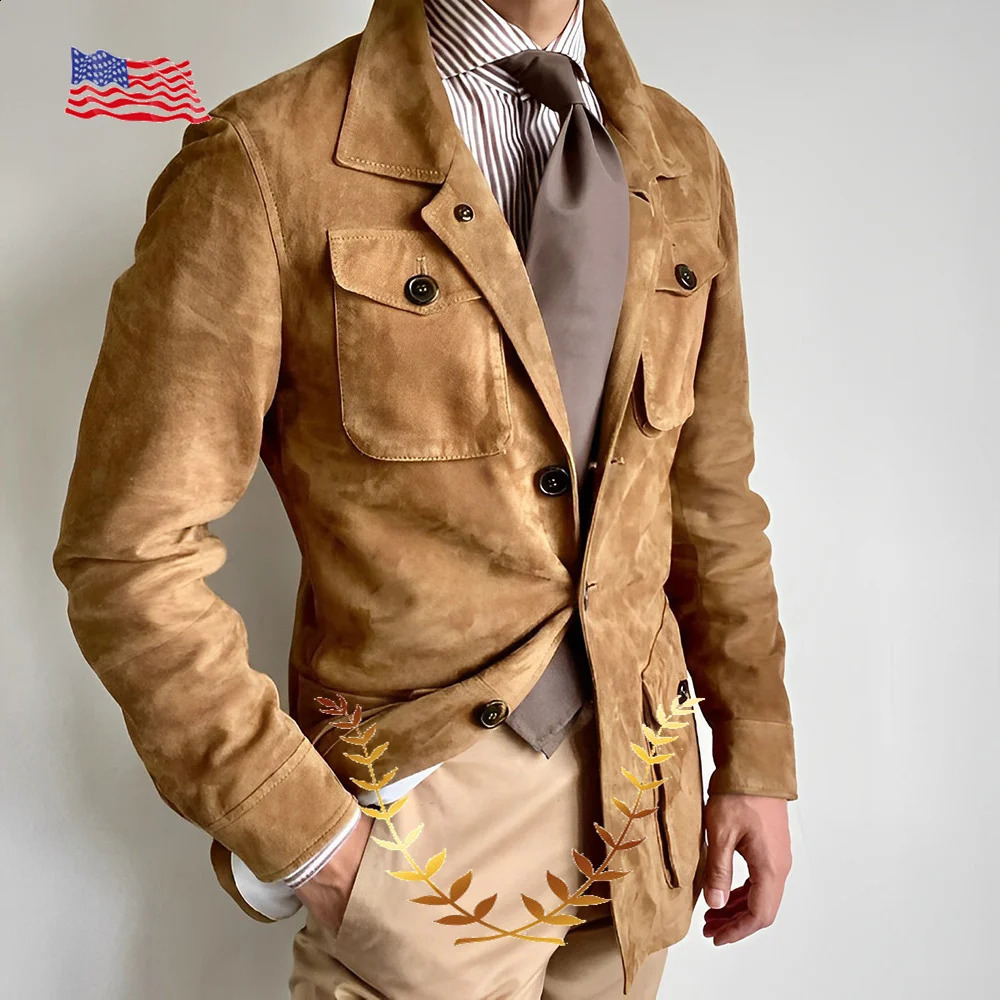Suede Mens Blazer Casual Jacket Retro n Warm for Autumn and Winter Formal Business Suit Male 251023