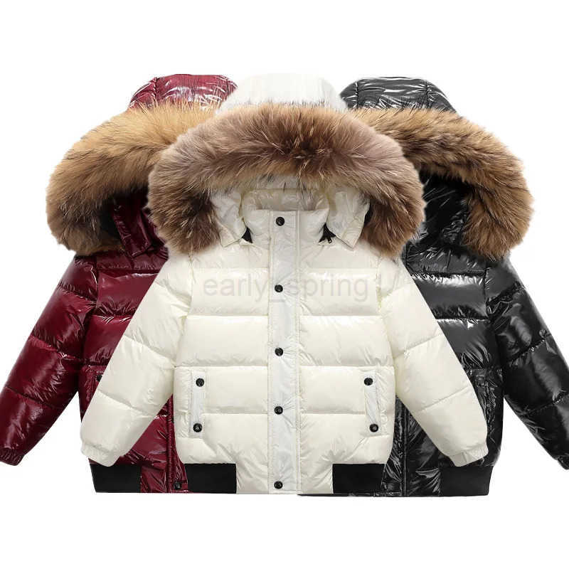 Winter Children Boys Down Jacket Faux Fur Hooded Thicken Warm Toddler Girls Outerwear Plus Velvet Windproof Shinny Kid Girl Coat T251023