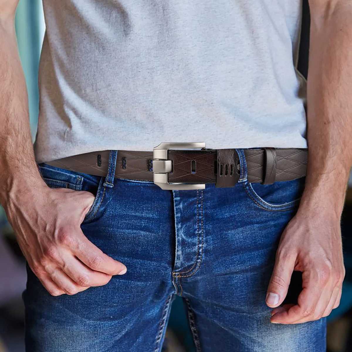 Belt mens needle buckle belt genuine leather pure cowhide simple youth casual jeans mens pants belt trendy for young peoXJ251023
