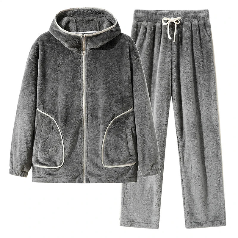 Mens Pajamas Hooded Coral Fleece soft and comfortable Sleepwear Suit Nightdress 251021