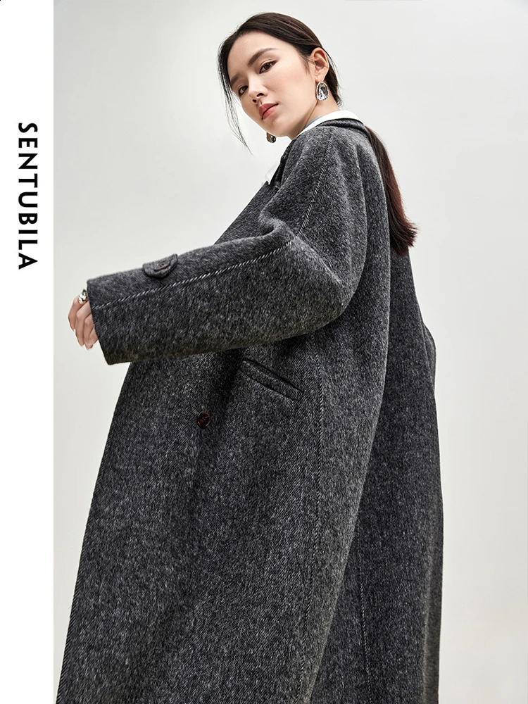 SENTUBILA Long Woolen Coats For Women Outerwear Winter y Warm Straight Double Breasted High Quality Overcoat W44O56042 251021