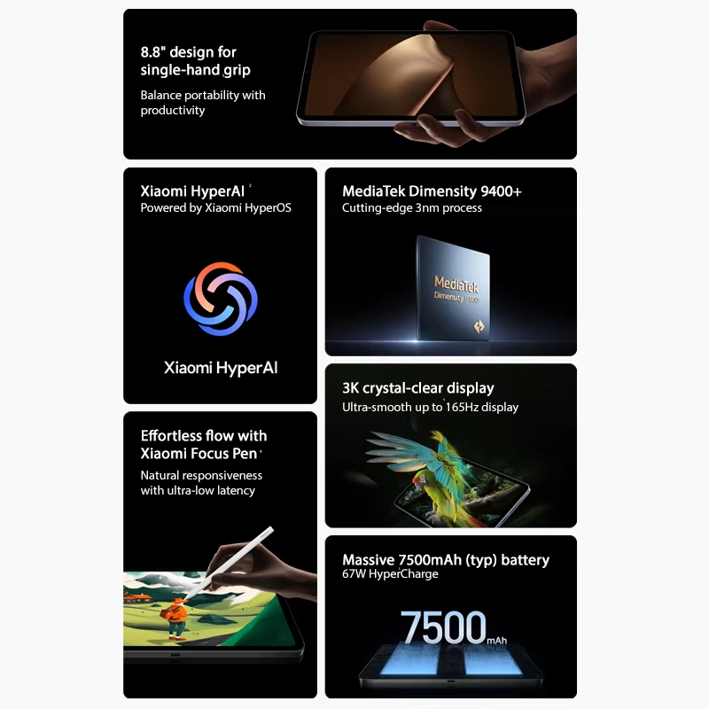 Global Version Xiaomi Pad Mini MediaTek Dimensity 9400+ 8.8" 3K ultra-clear display 7500mAh battery
