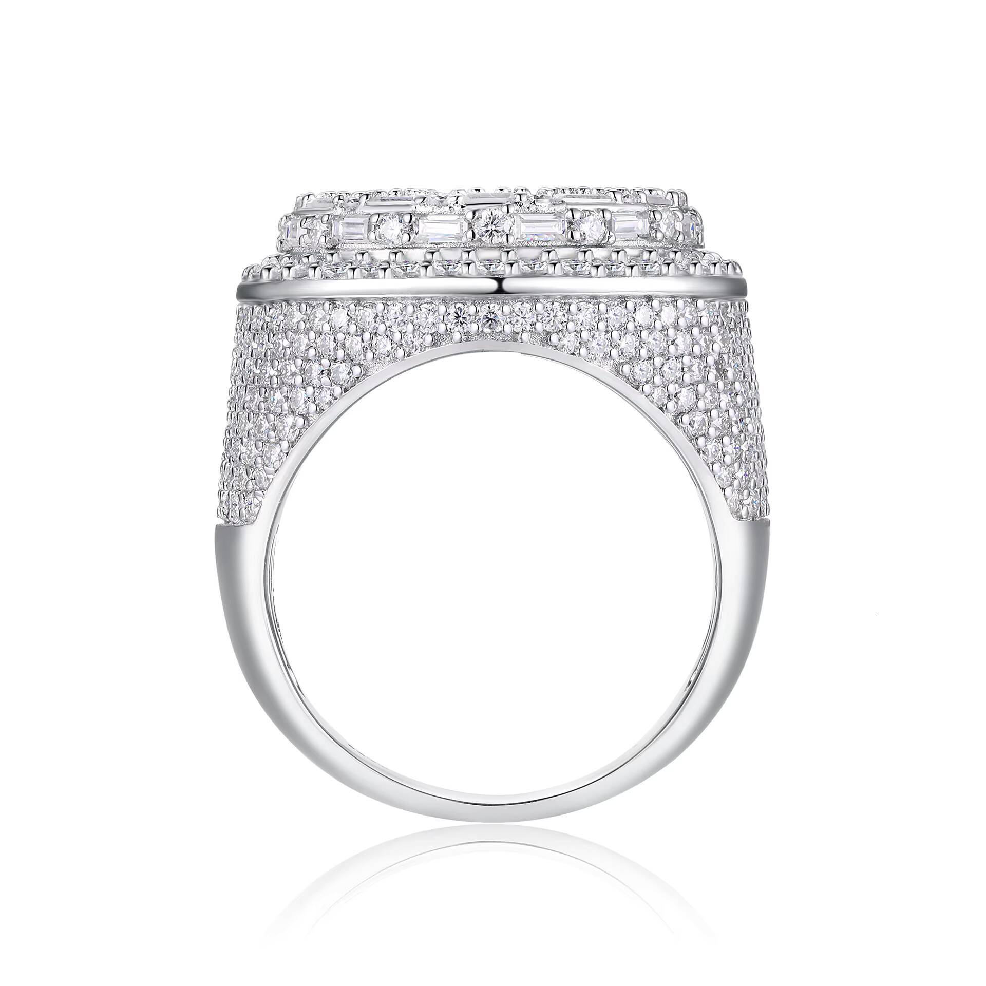 Xunai Fashion Jewelry Wholesale 925 Sterling Silver Ice Moissanite Hiphop Mens VVS Moissanite Ring