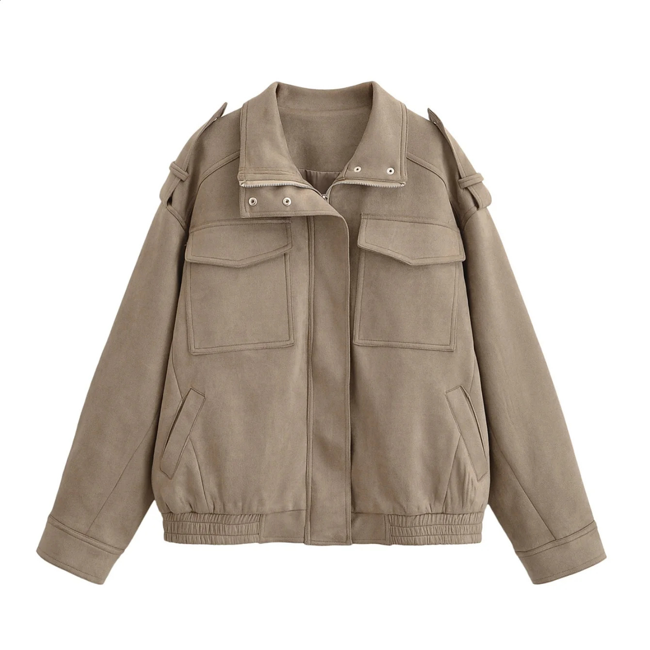 Women Suede Jacket Coat Fall Winter Fashion Zipper Pockets Loose Coats Chic Female Leisure Outerwear Woman clothing 251013