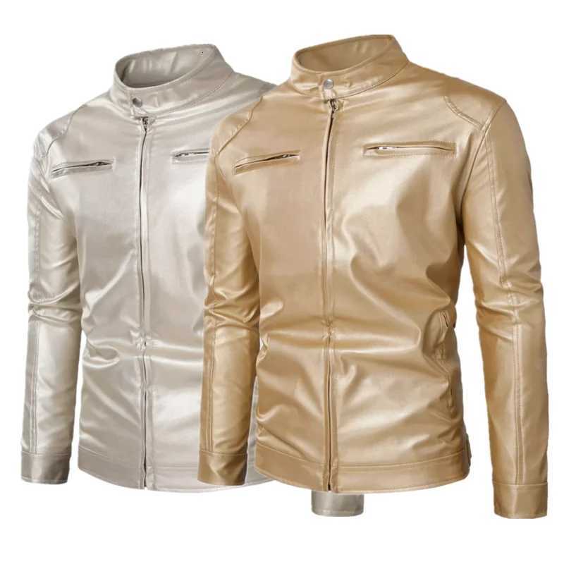 Spring and Autumn New Male Thin Leather Jacket Gold Silver Trend Singer Host Stage Performance Dress Men Casual Coat W251023
